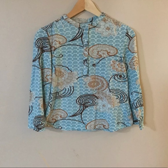 Anthropologie Tops - Odille Anthropologie Blue Flora Henley Top Women